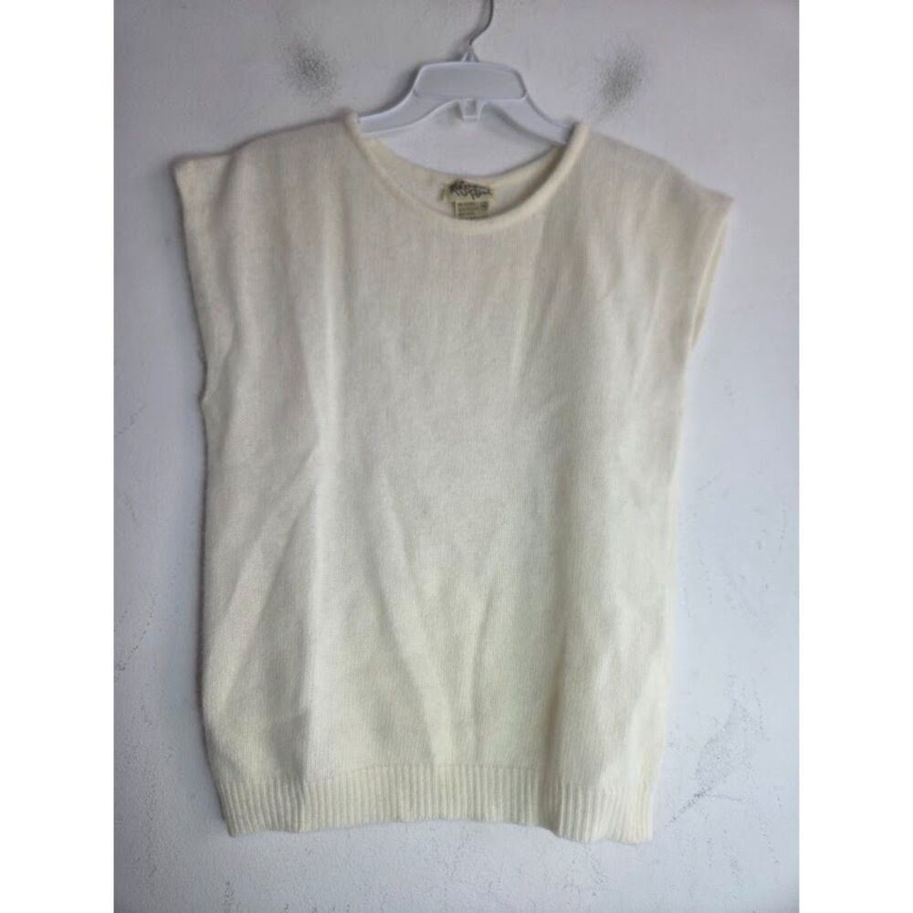 Reference Point Ivory Angora/Wool Cap Sleeve Knit Made in Italy Blouse sz Medium